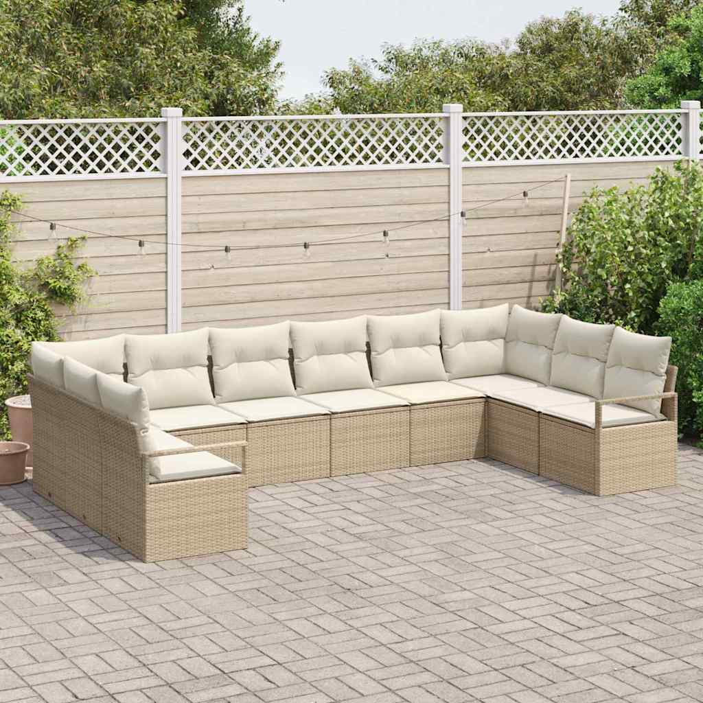 Set Divano da Giardino 10 pcs Beige e bianco polyrattan