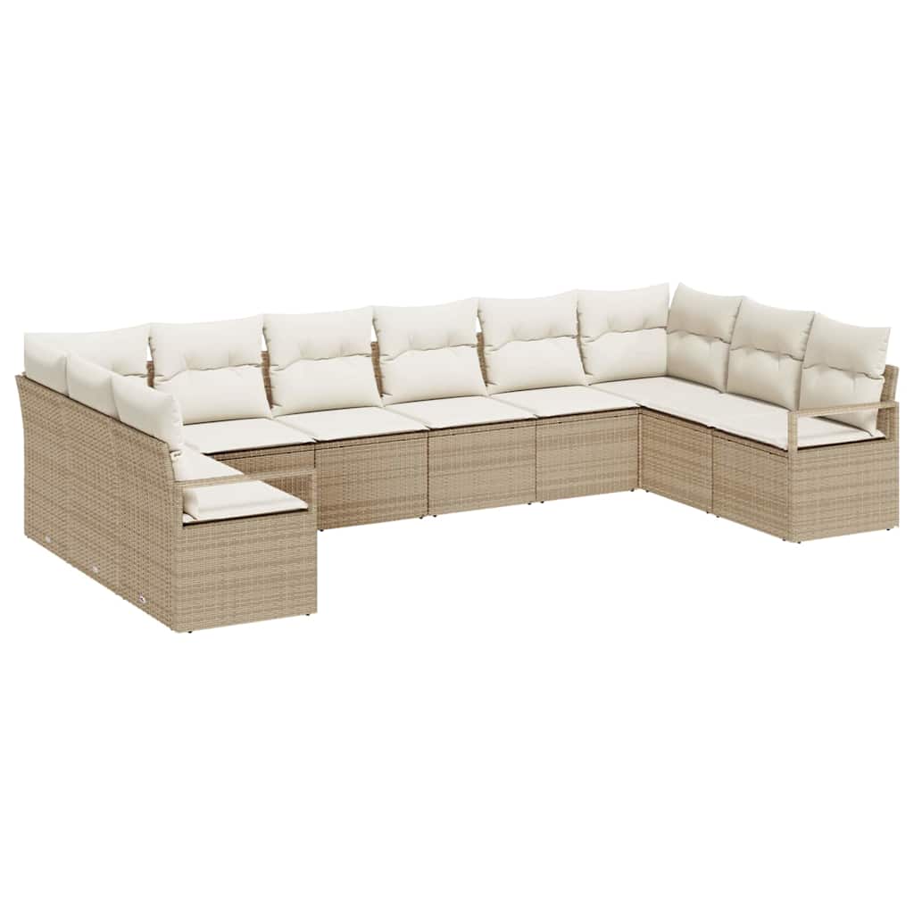 Set Divano da Giardino 10 pcs Beige e bianco polyrattan