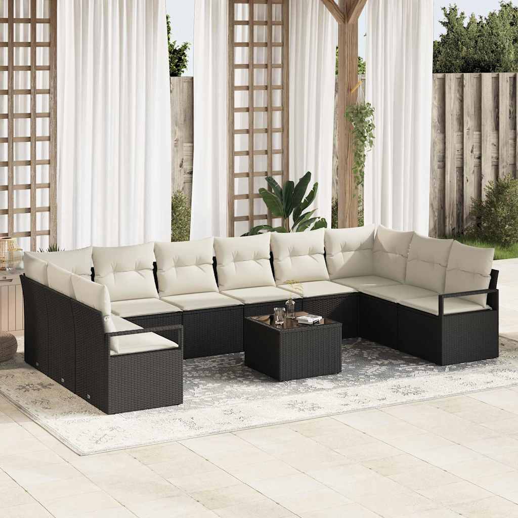 Set Divano da Giardino 11 pcs Marrone e Crema polyrattan