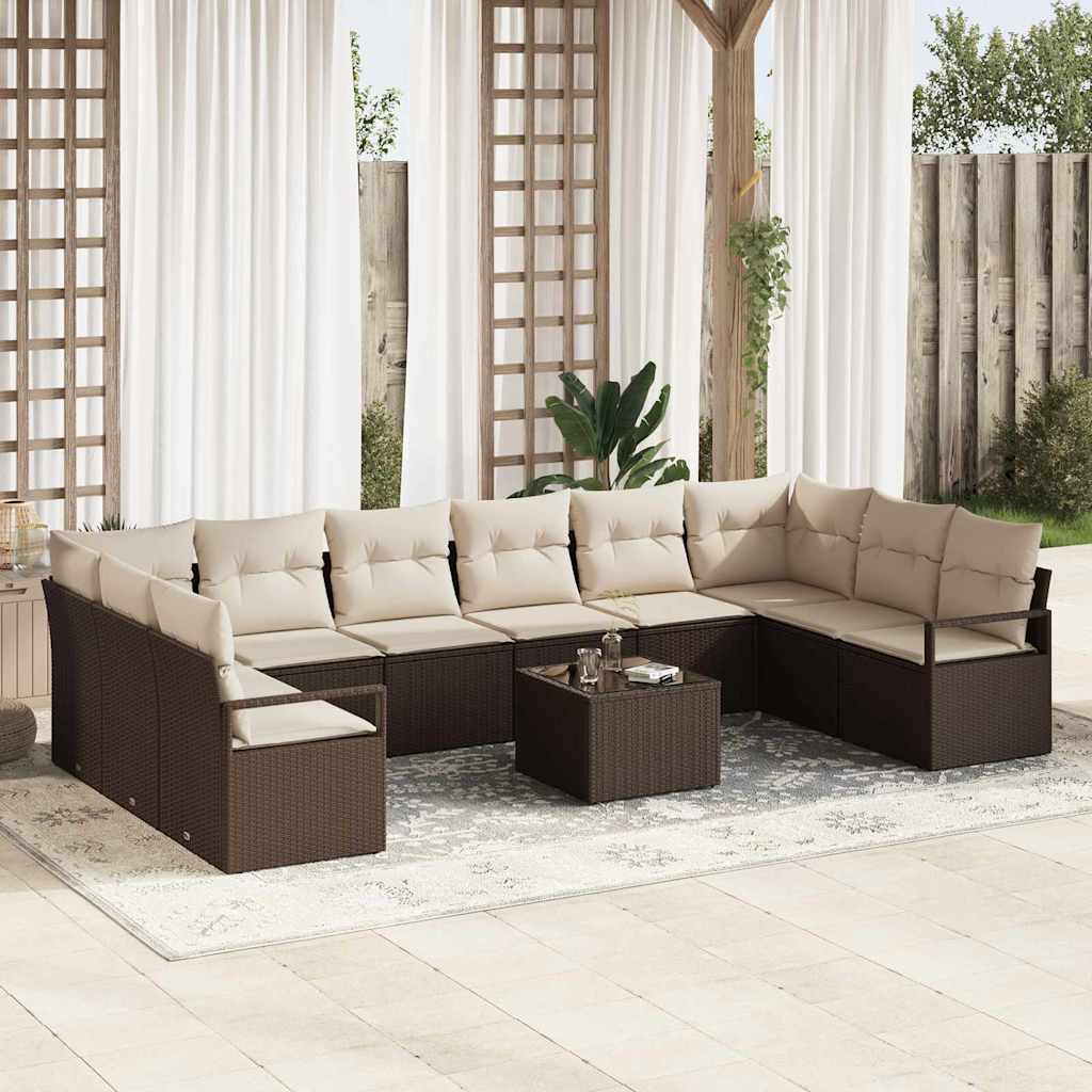 Set Divano da Giardino 11 pcs Marrone e Crema polyrattan