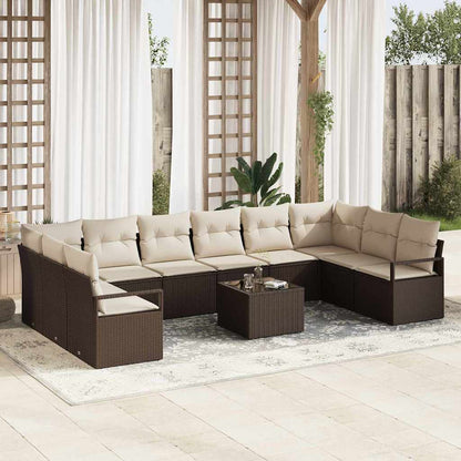 Set Divano da Giardino 11 pcs Marrone e Crema polyrattan