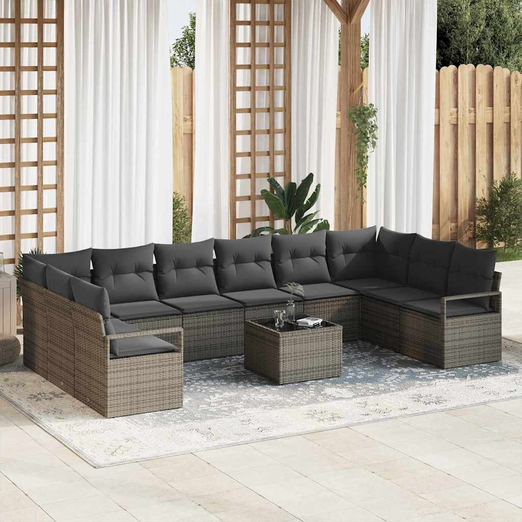 Set Divano da Giardino 11 pcs Grigio chiaro polyrattan