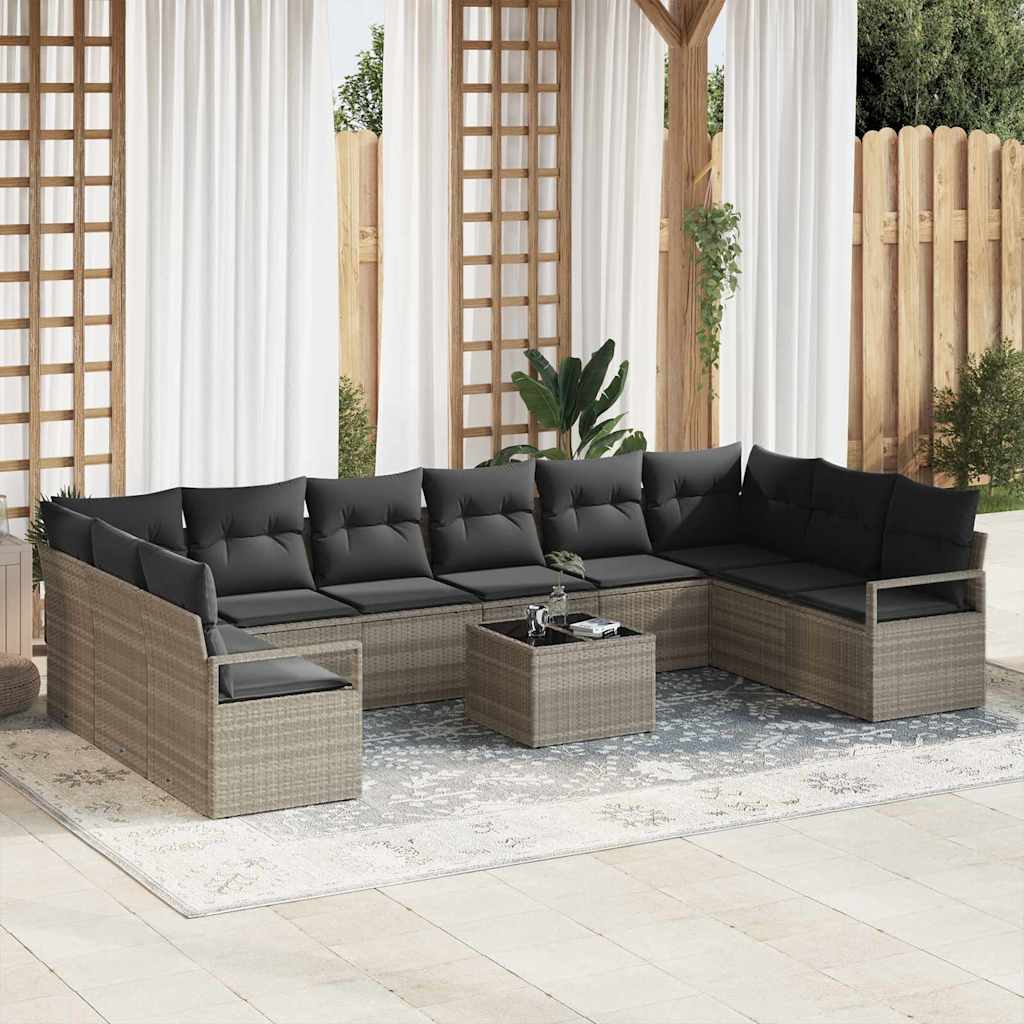 Set Divano da Giardino 11 pcs Grigio chiaro polyrattan