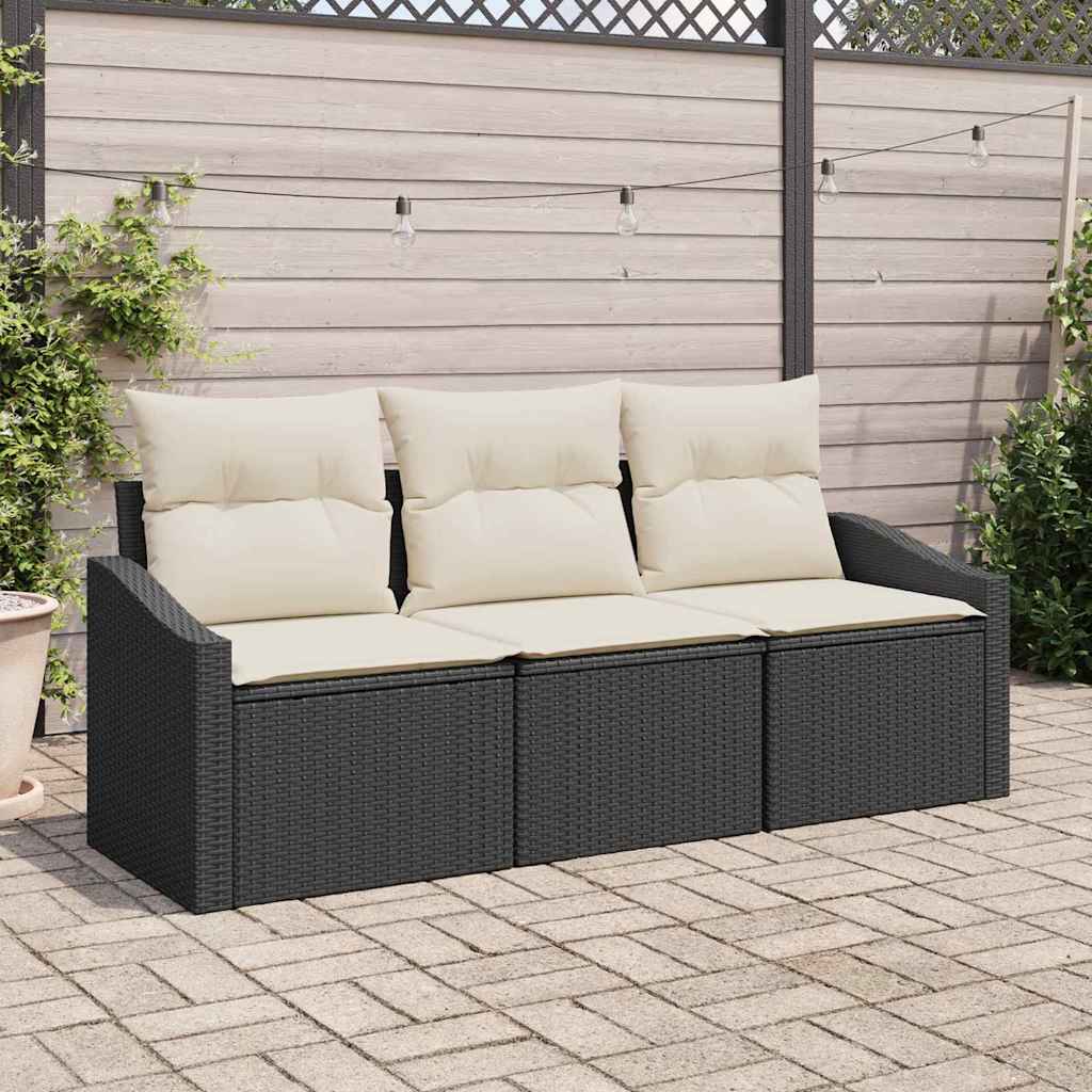 Set Divano da Giardino 3 pcs Nero e Bianco polyrattan