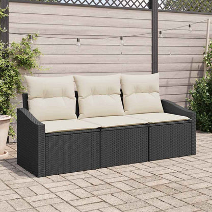 Set Divano da Giardino 3 pcs Nero e Bianco polyrattan