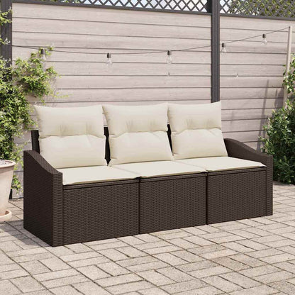 Set Divano da Giardino 3 pcs Marrone e bianco polyrattan