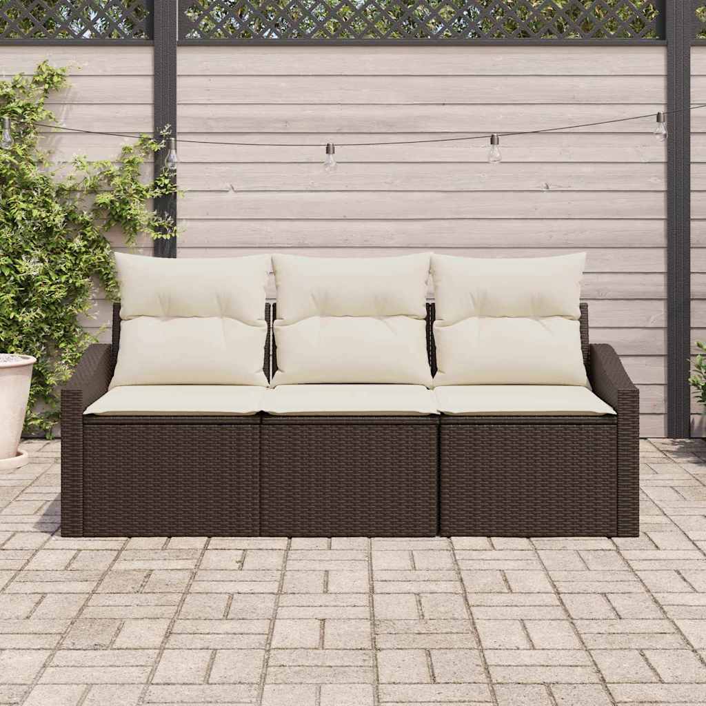 Set Divano da Giardino 3 pcs Marrone e bianco polyrattan
