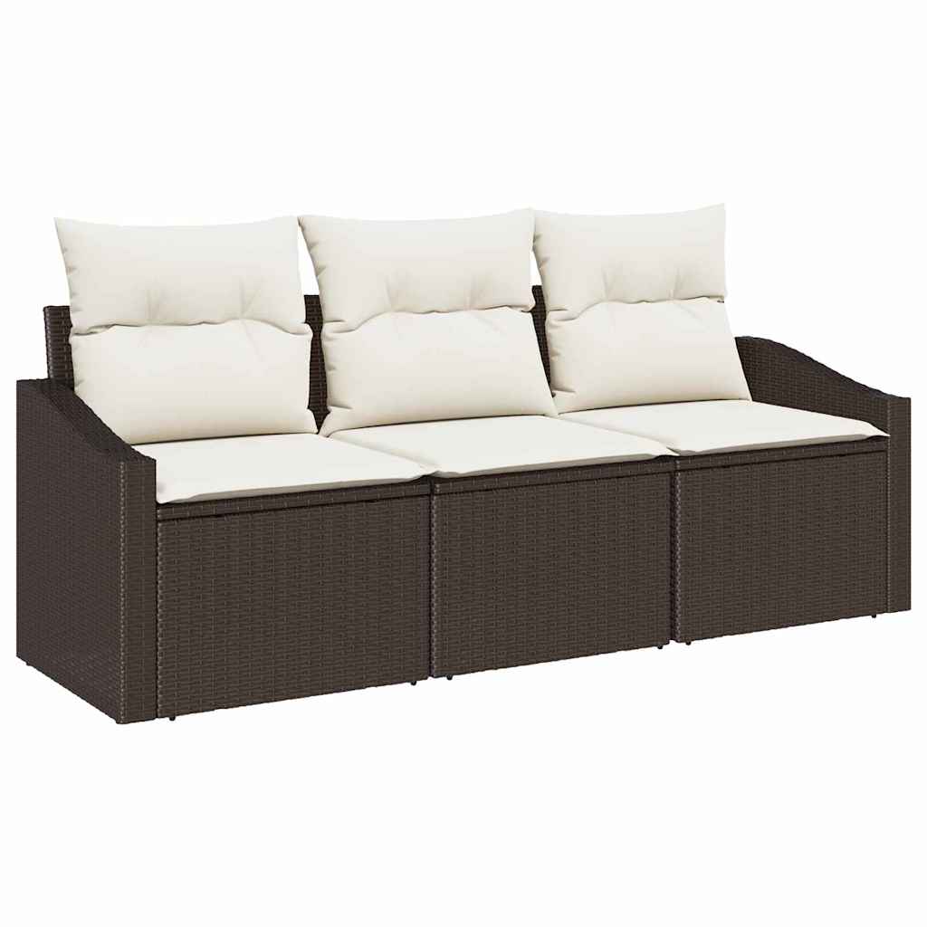 Set Divano da Giardino 3 pcs Marrone e bianco polyrattan