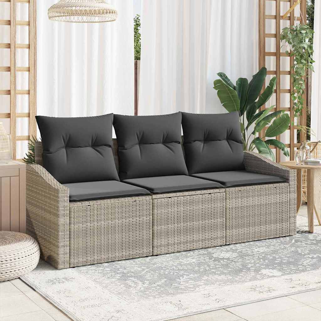 Set Divano da Giardino 3 pcs Grigio chiaro polyrattan