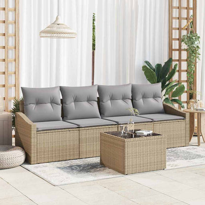 Set di divani con cuscino 5 pcs Beige e grigio polyrattan