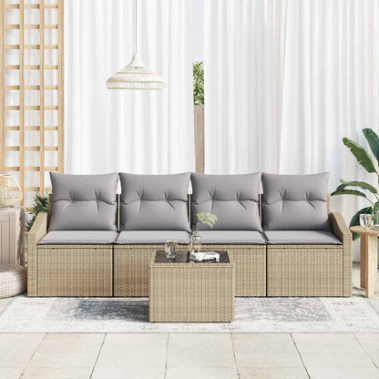 Set di divani con cuscino 5 pcs Beige e grigio polyrattan