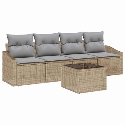 Set di divani con cuscino 5 pcs Beige e grigio polyrattan