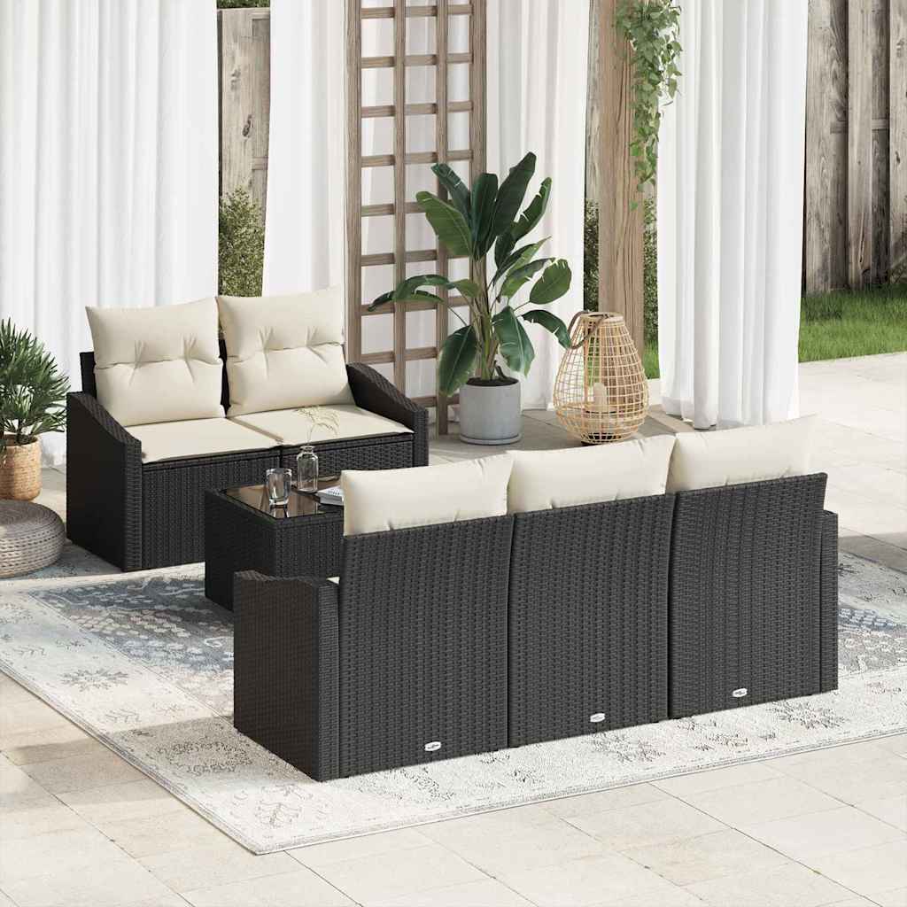 Set di divani con cuscino 6 pcs Nero e Crema polyrattan