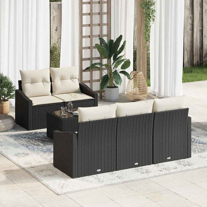 Set di divani con cuscino 6 pcs Nero e Crema polyrattan