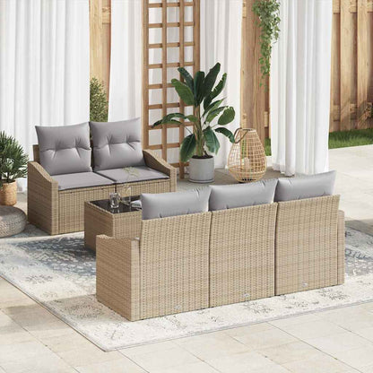 Set di divani con cuscino 6 pcs Beige e grigio polyrattan