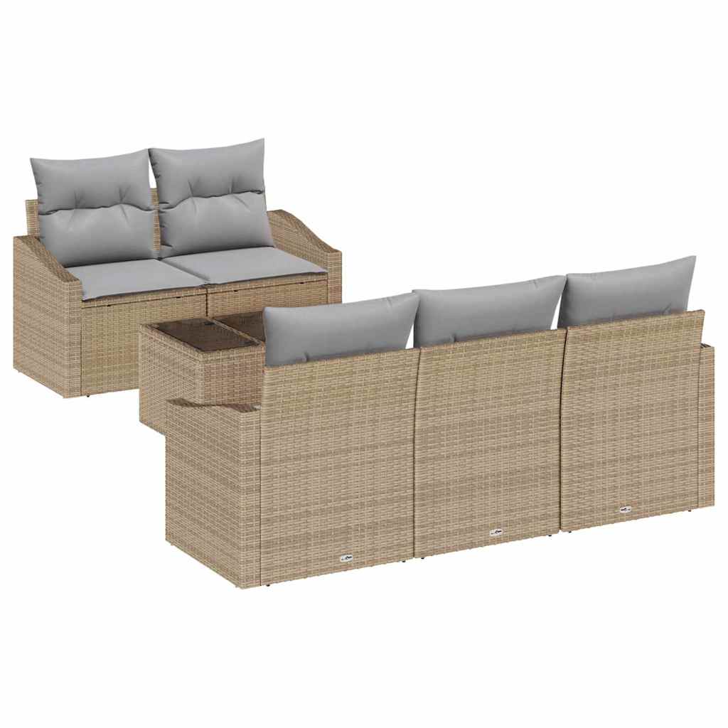 Set di divani con cuscino 6 pcs Beige e grigio polyrattan