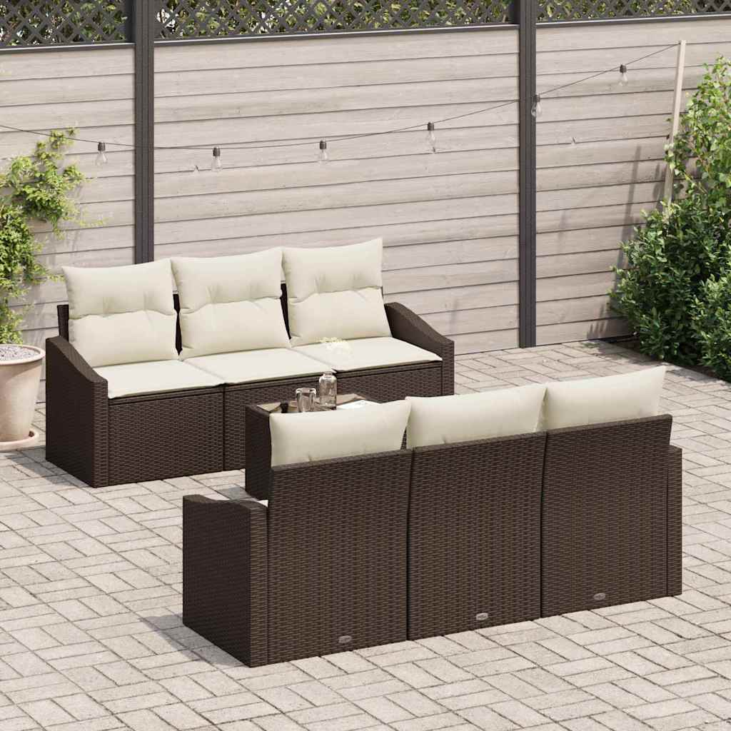 Set di divani con cuscino 7 pcs Marrone e Crema polyrattan