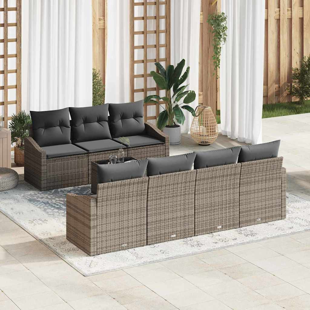Set di divani con cuscino 8 pcs Grigio polyrattan