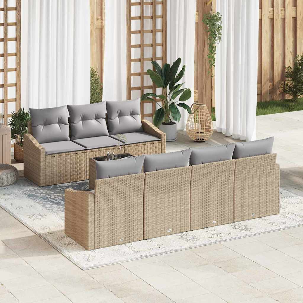 Set di divani con cuscino 8 pcs Beige e grigio polyrattan