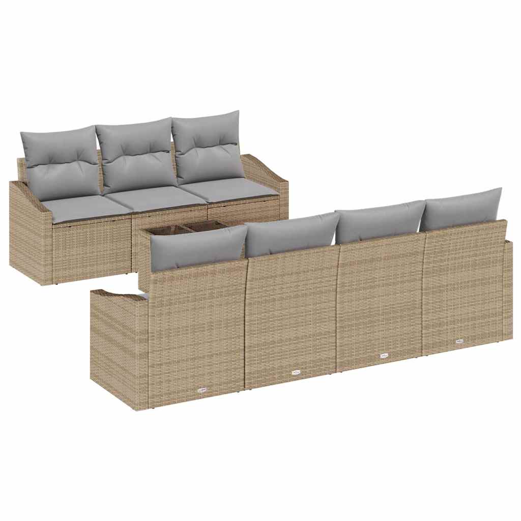 Set di divani con cuscino 8 pcs Beige e grigio polyrattan