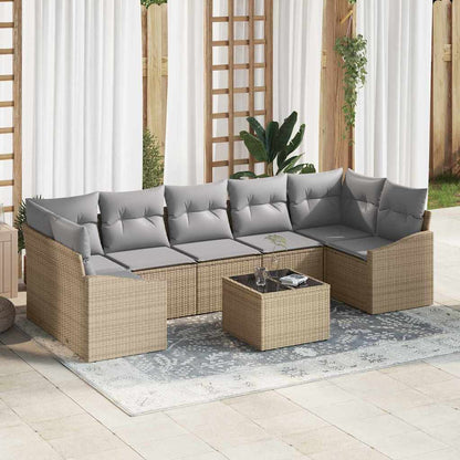 Set di divani con cuscino 8 pcs Beige e grigio polyrattan