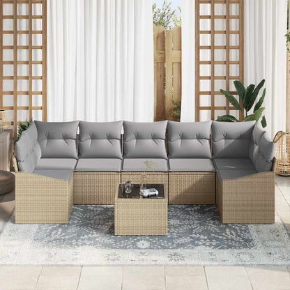 Set di divani con cuscino 8 pcs Beige e grigio polyrattan