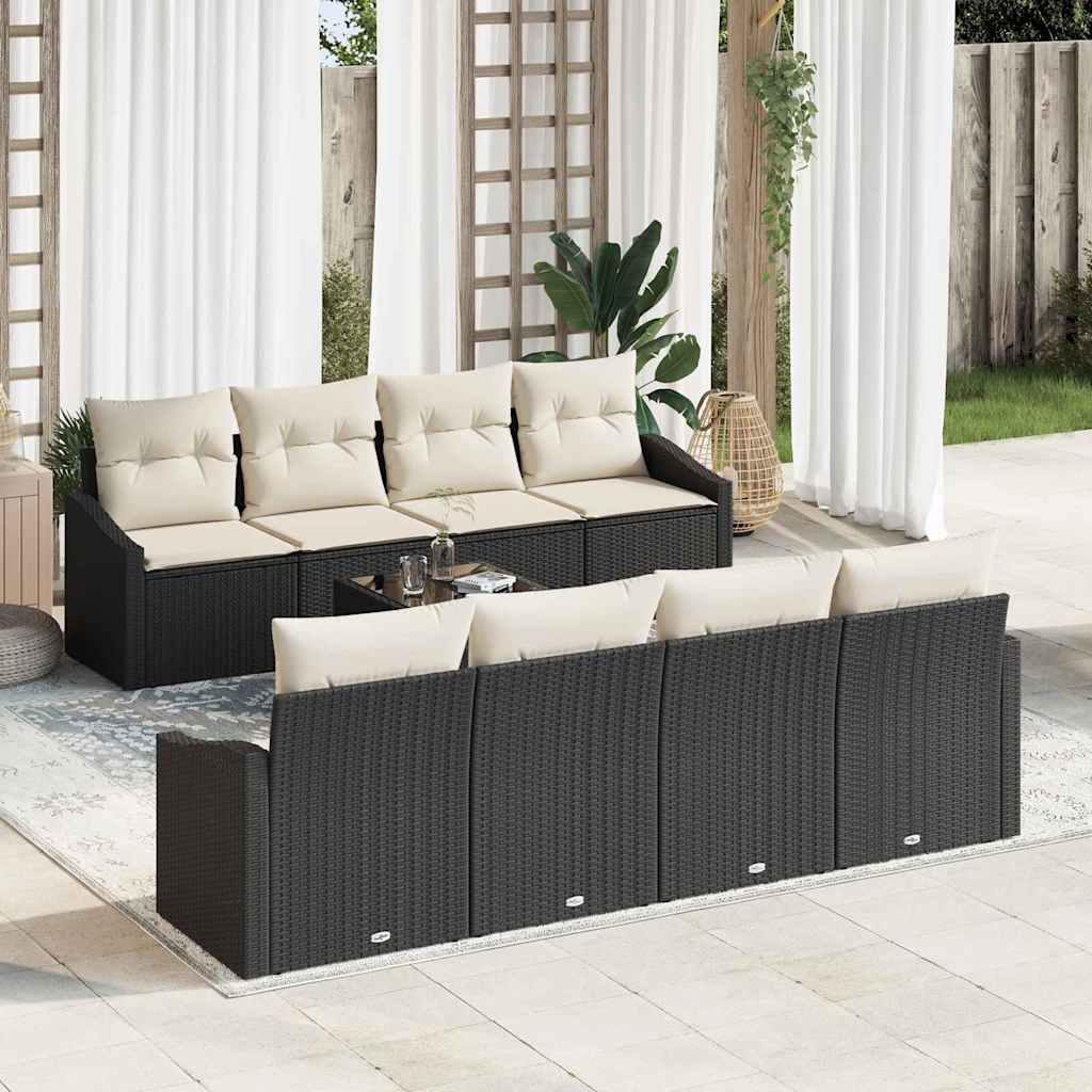 Set di divani con cuscino 7 pcs Nero e Crema polyrattan