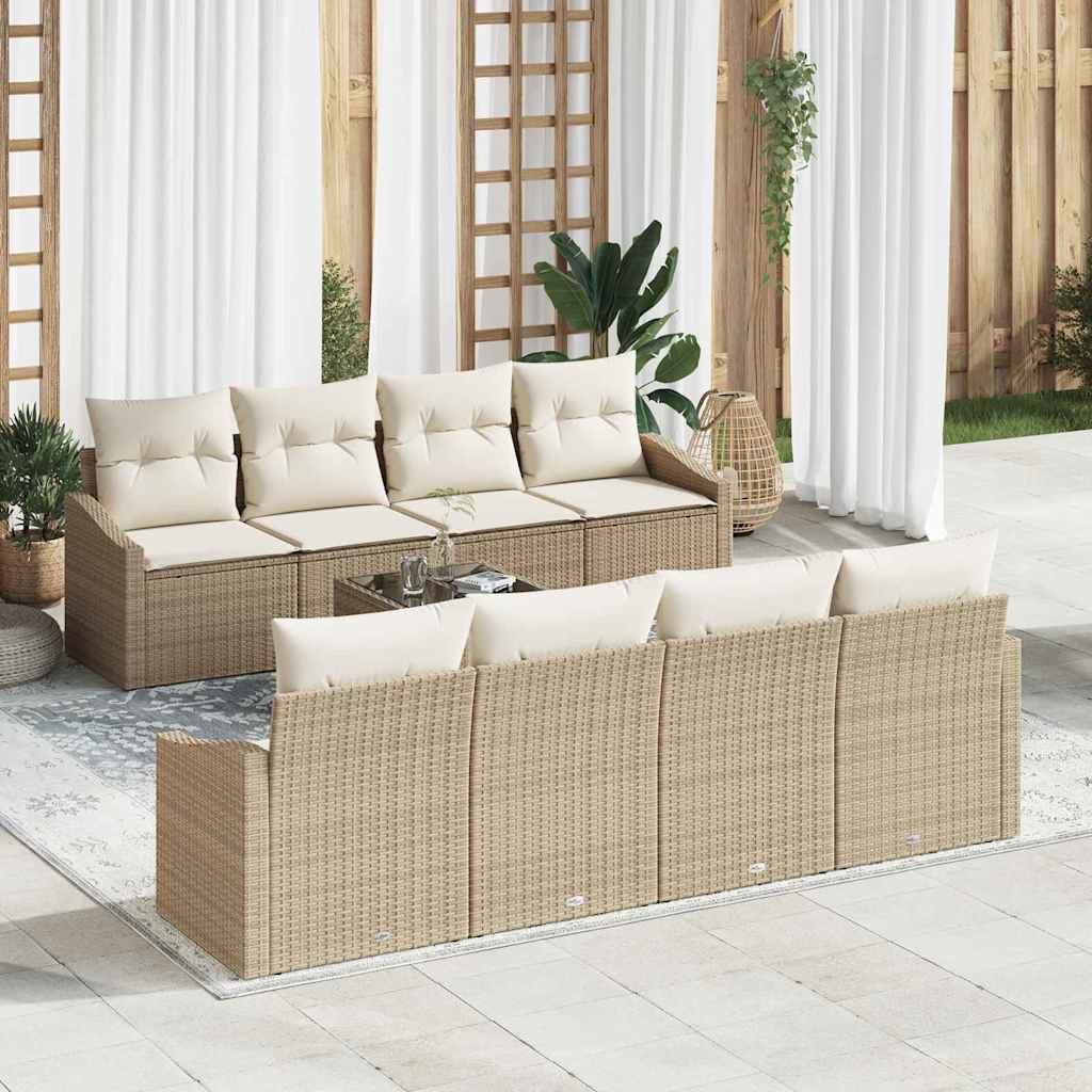 Set di divani con cuscino 7 pcs Beige e Crema polyrattan