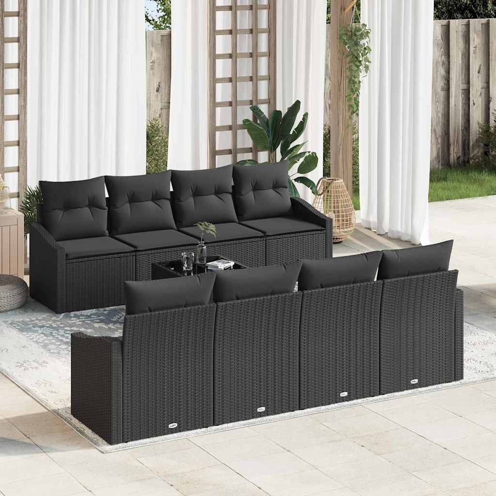 Set di divani con cuscino 7 pcs Nero polyrattan