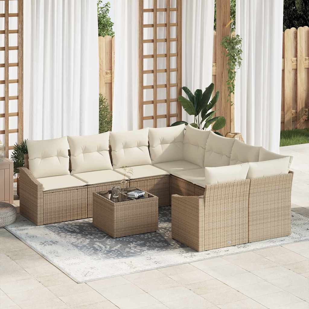 Set di divani con cuscino 9 pcs Beige e Crema polyrattan