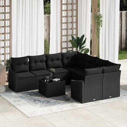 Set di divani con cuscino 9 pcs Nero polyrattan