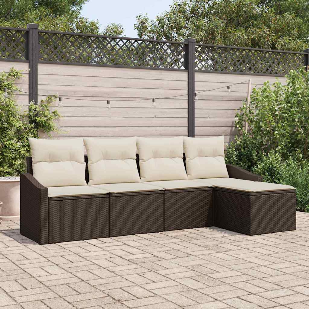 Set di divani con cuscino 5 pcs Marrone e Crema polyrattan