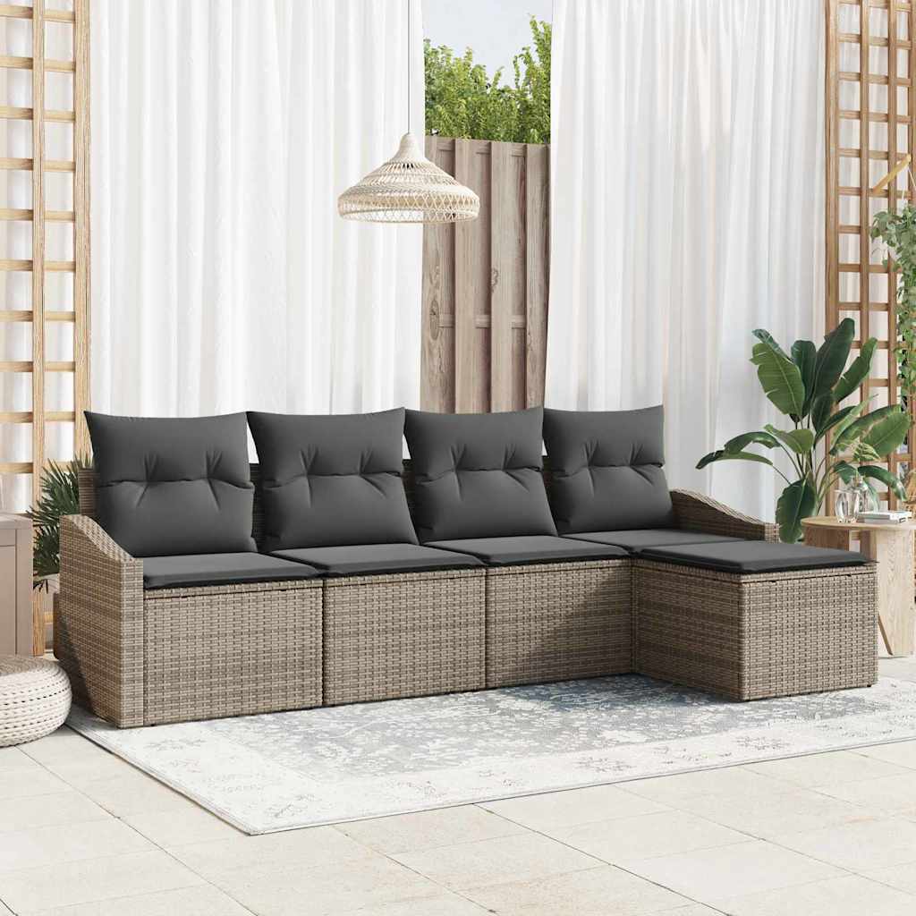 Set di divani con cuscino 5 pcs Grigio polyrattan