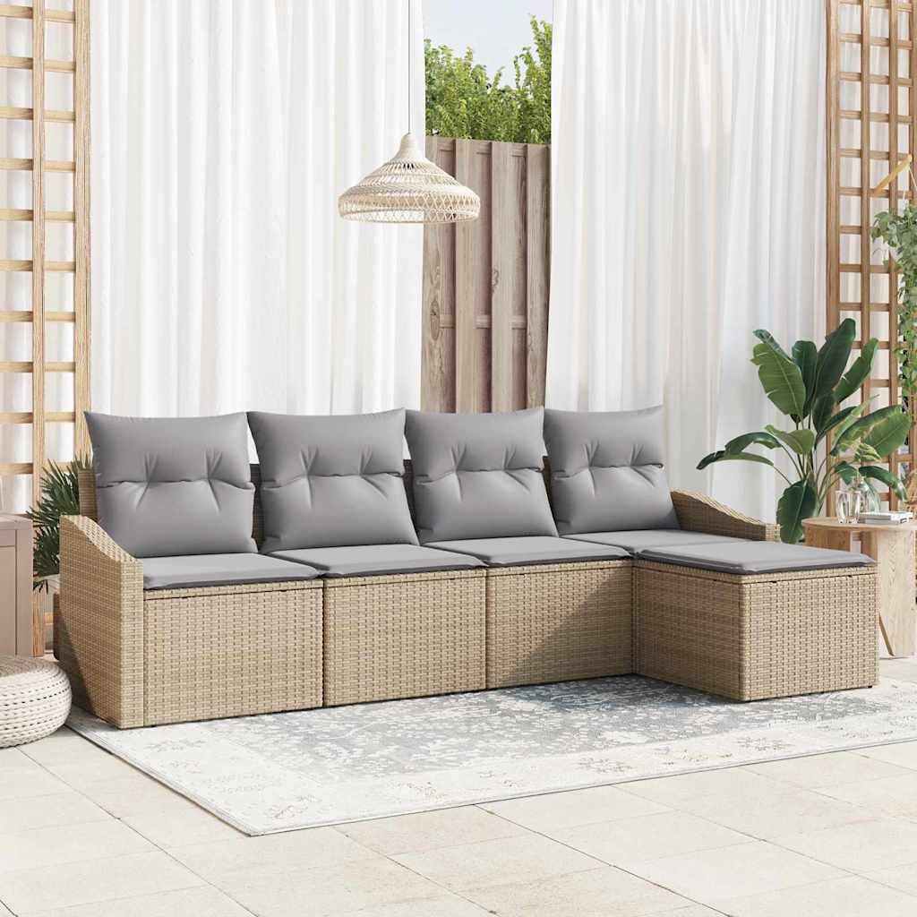 Set di divani 5 pcs Beige e Grigio Chiaro polyrattan