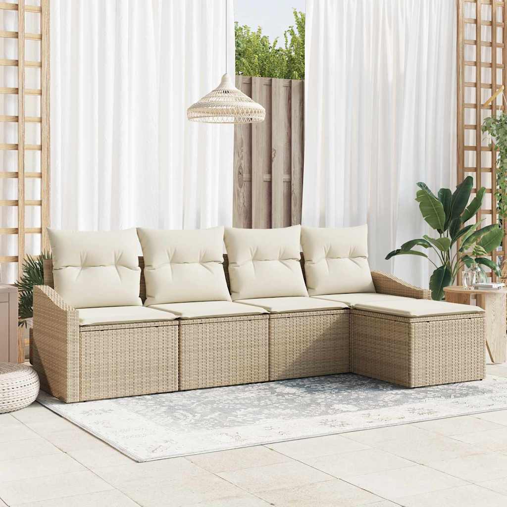 Set di divani con cuscino 5 pcs Beige e Crema polyrattan