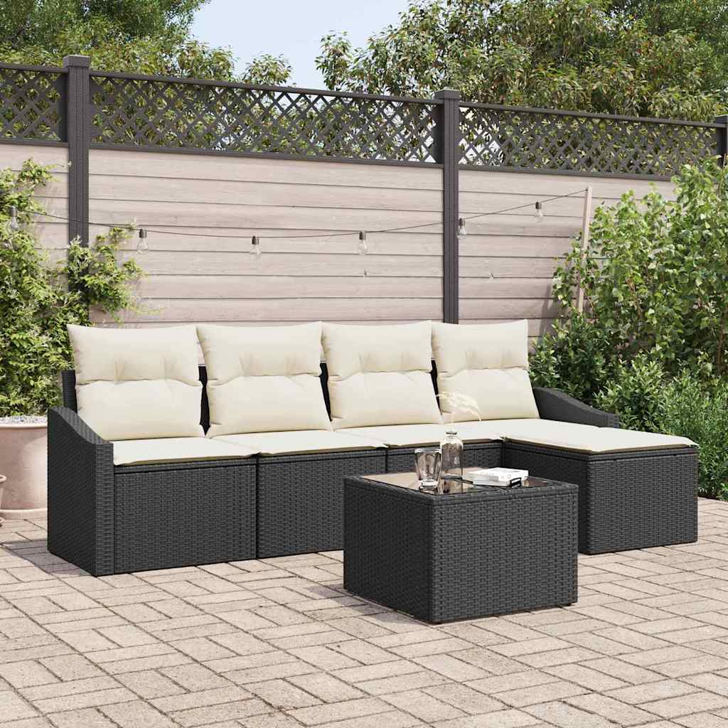 Set di divani con cuscino 5 pcs Marrone e Crema polyrattan
