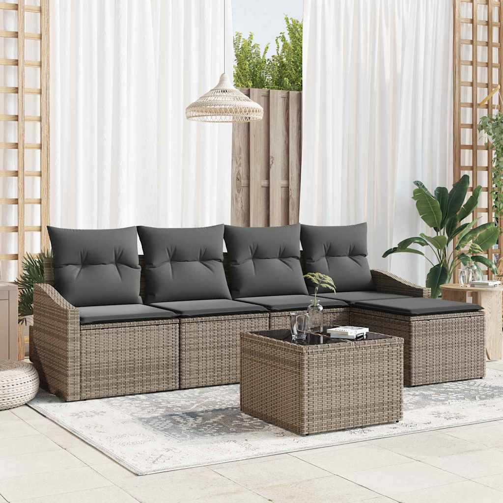 Set di divani con cuscino 6 pcs Grigio chiaro polyrattan