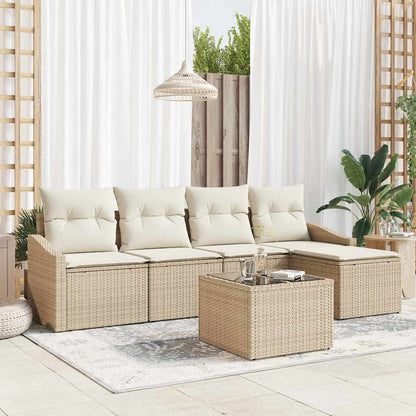 Set di divani con cuscino 6 pcs Beige e Crema polyrattan
