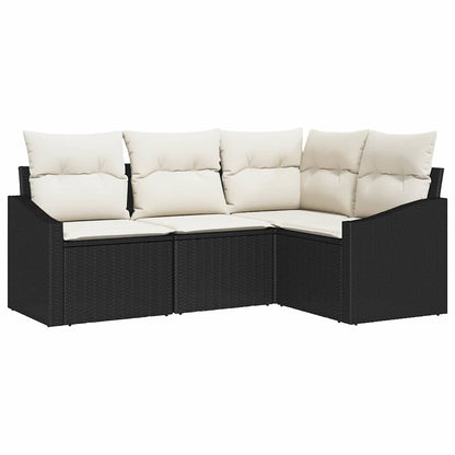Set Divano da Giardino 4 pcs Nero e Bianco polyrattan