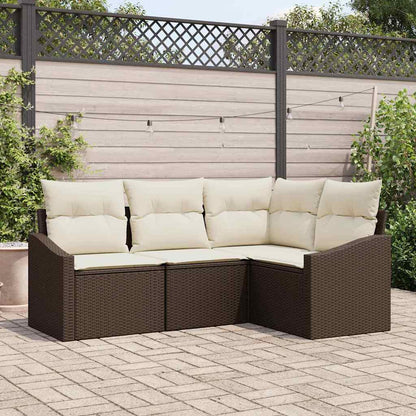 Set Divano da Giardino 4 pcs Marrone e bianco polyrattan