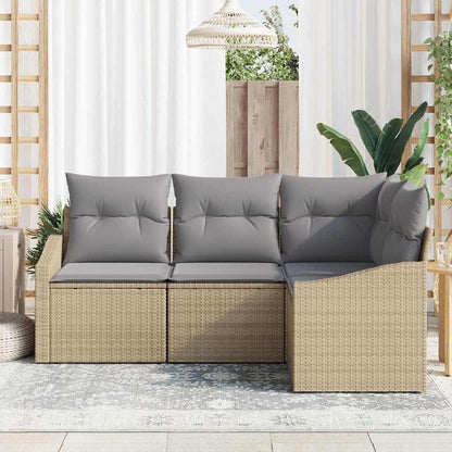 Set Divano da Giardino 4 pcs Beige e Grigio Chiaro polyrattan