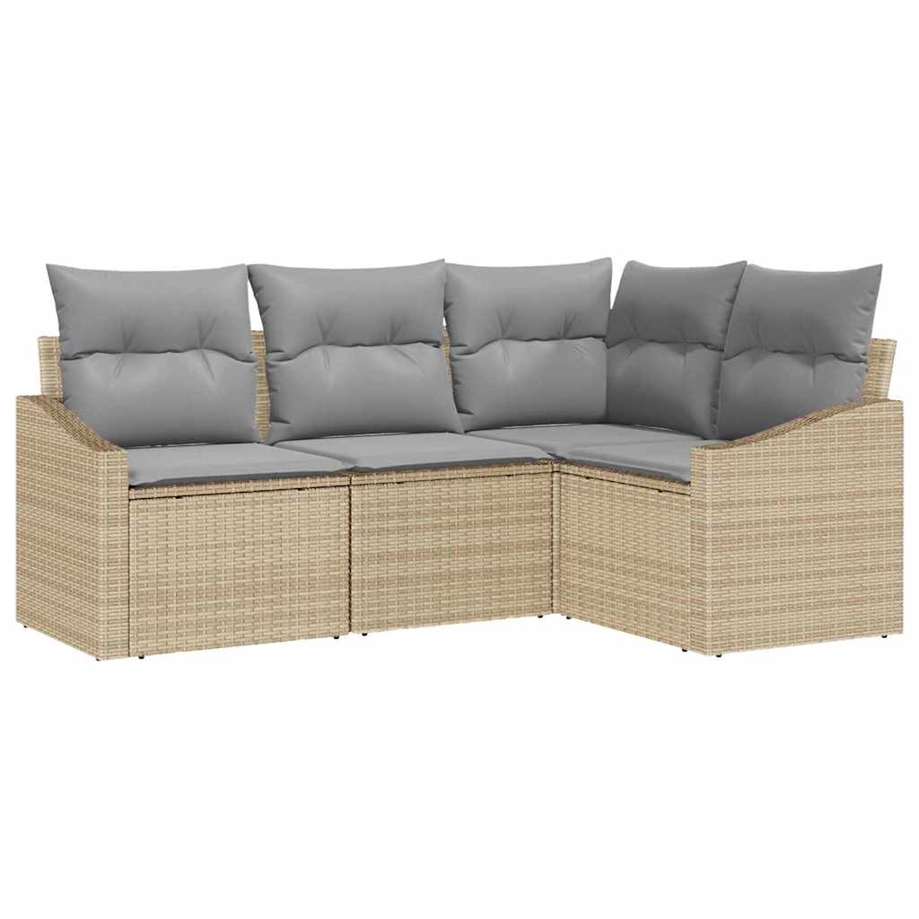 Set Divano da Giardino 4 pcs Beige e Grigio Chiaro polyrattan