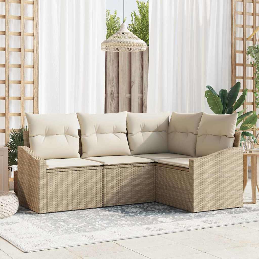 Set Divano da Giardino 4 pcs Beige e Bianco polyrattan