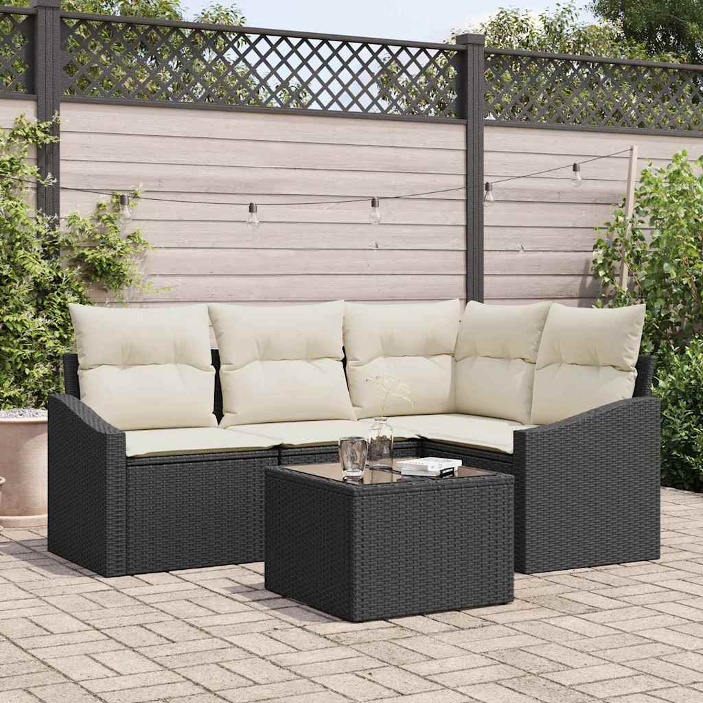 Set Divano da Giardino 5 pcs Marrone e Crema polyrattan