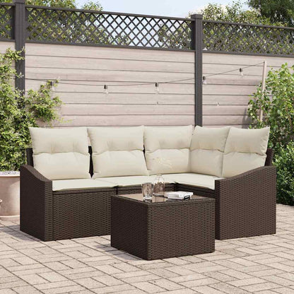 Set Divano da Giardino 5 pcs Marrone e Crema polyrattan
