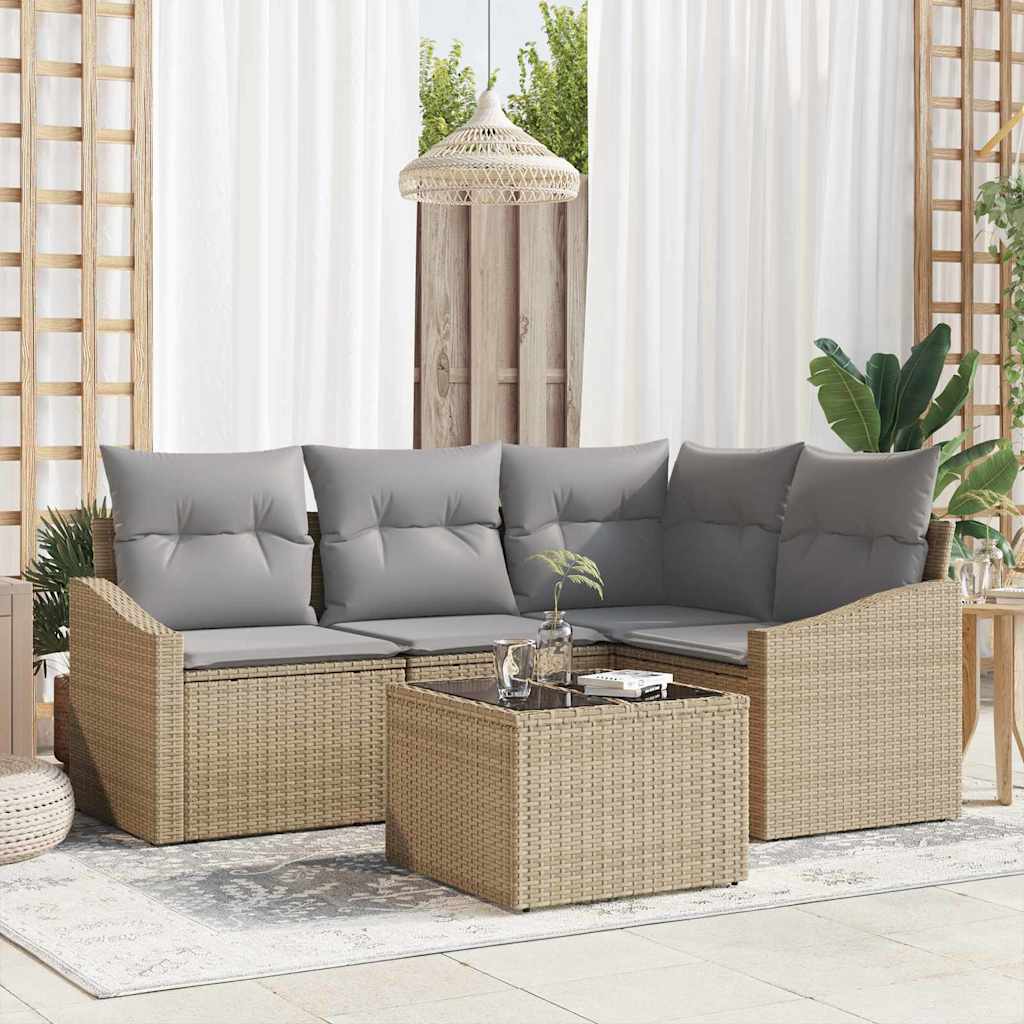 Set Divano da Giardino 5 pcs Beige e grigio chiaro polyrattan