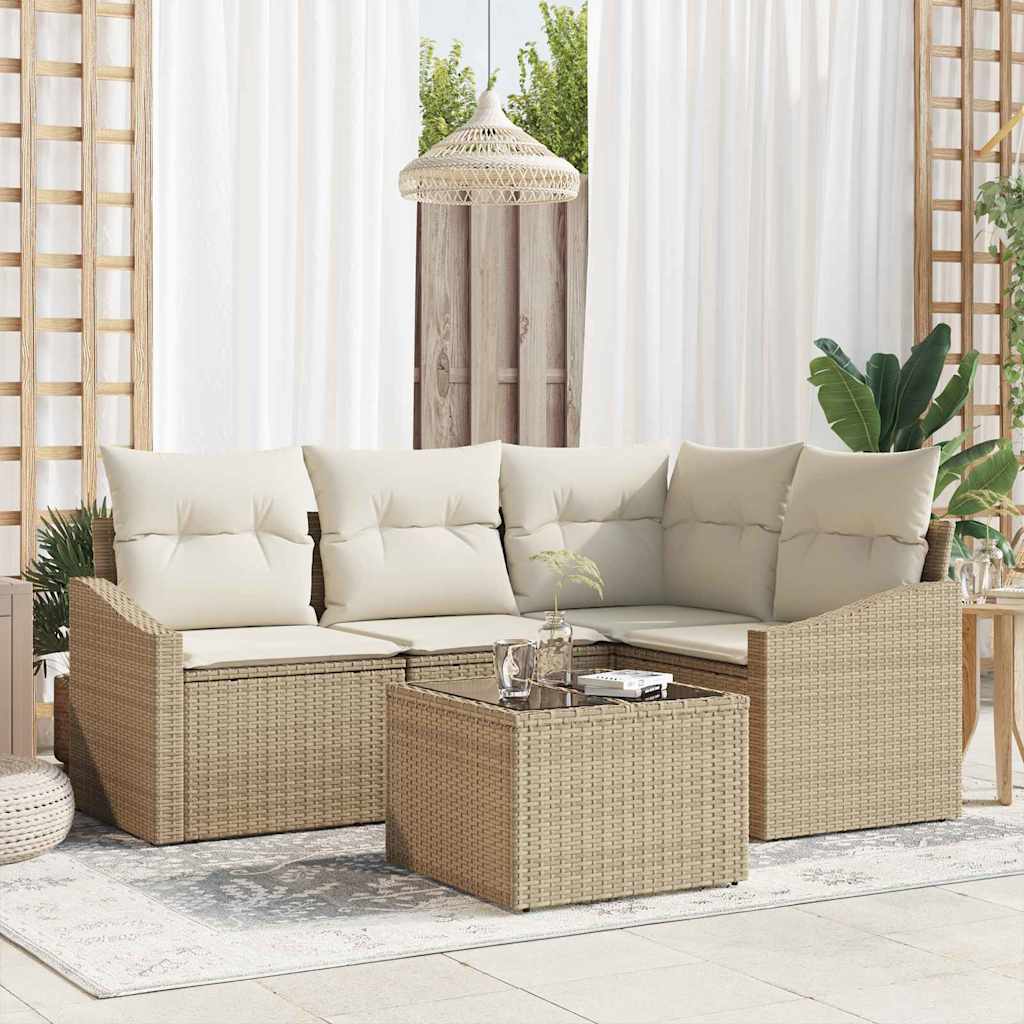 Set Divano da Giardino 5 pcs Beige e Crema polyrattan
