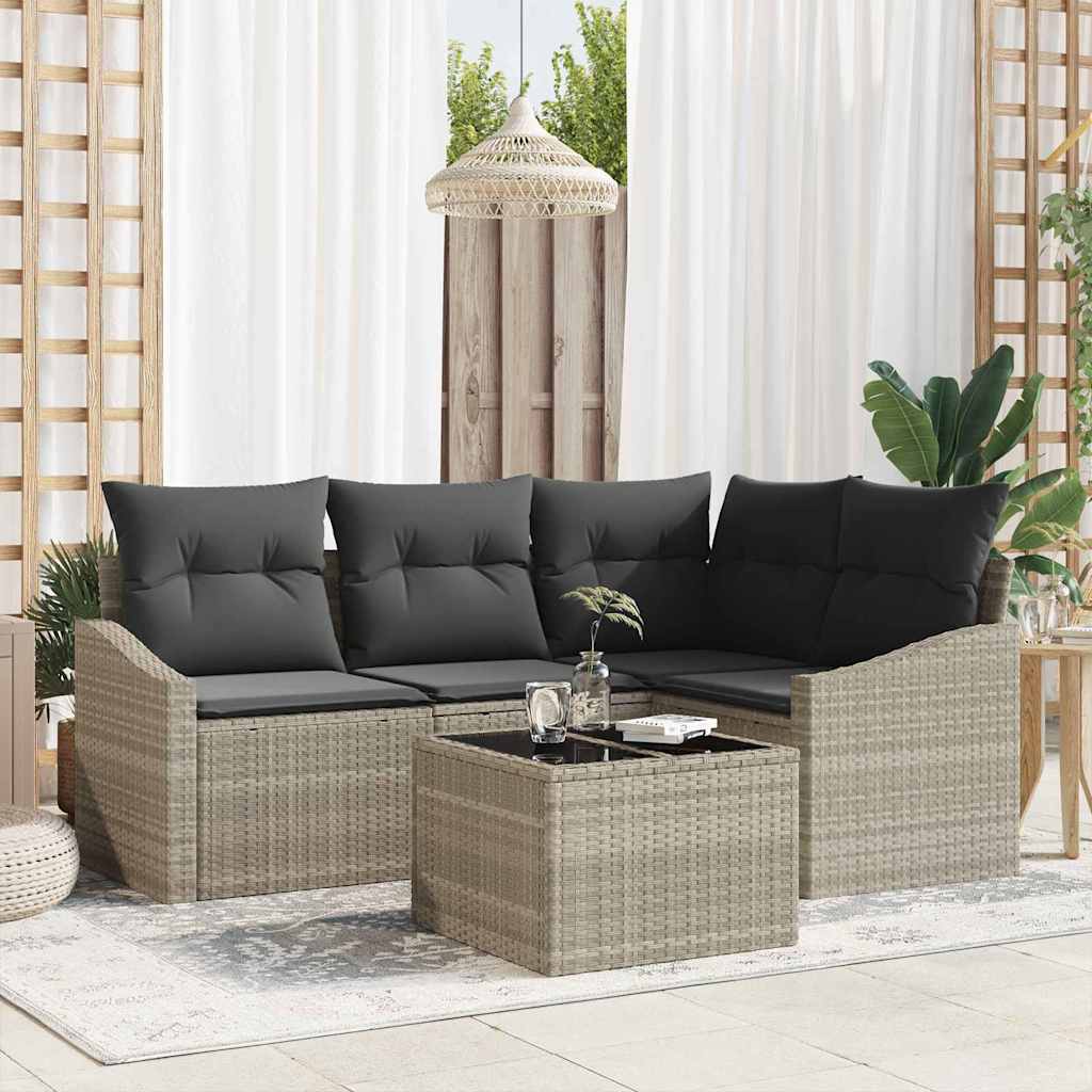Set Divano da Giardino 5 pcs Grigio chiaro polyrattan