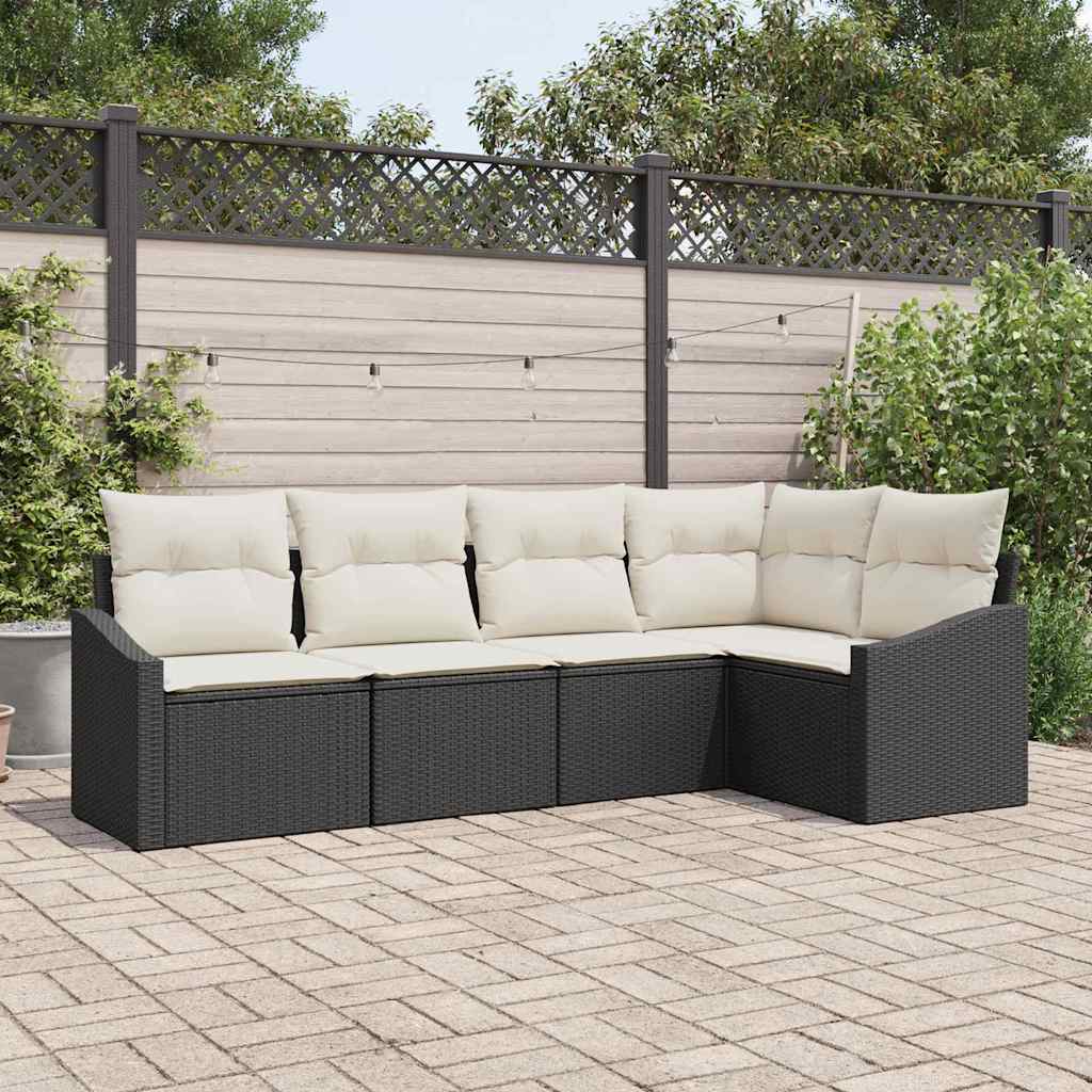 Set Divano da Giardino 5 pcs Nero e Bianco polyrattan