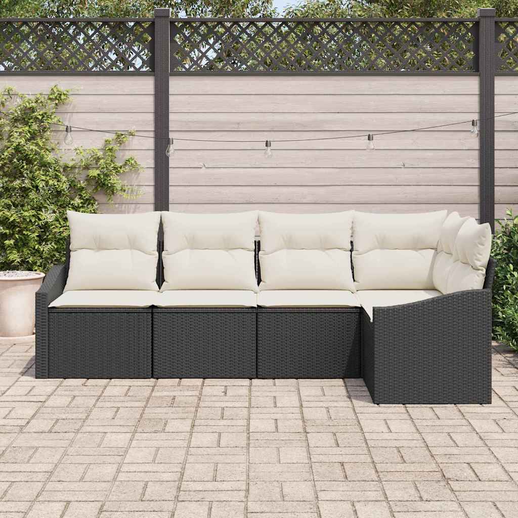 Set Divano da Giardino 5 pcs Nero e Bianco polyrattan